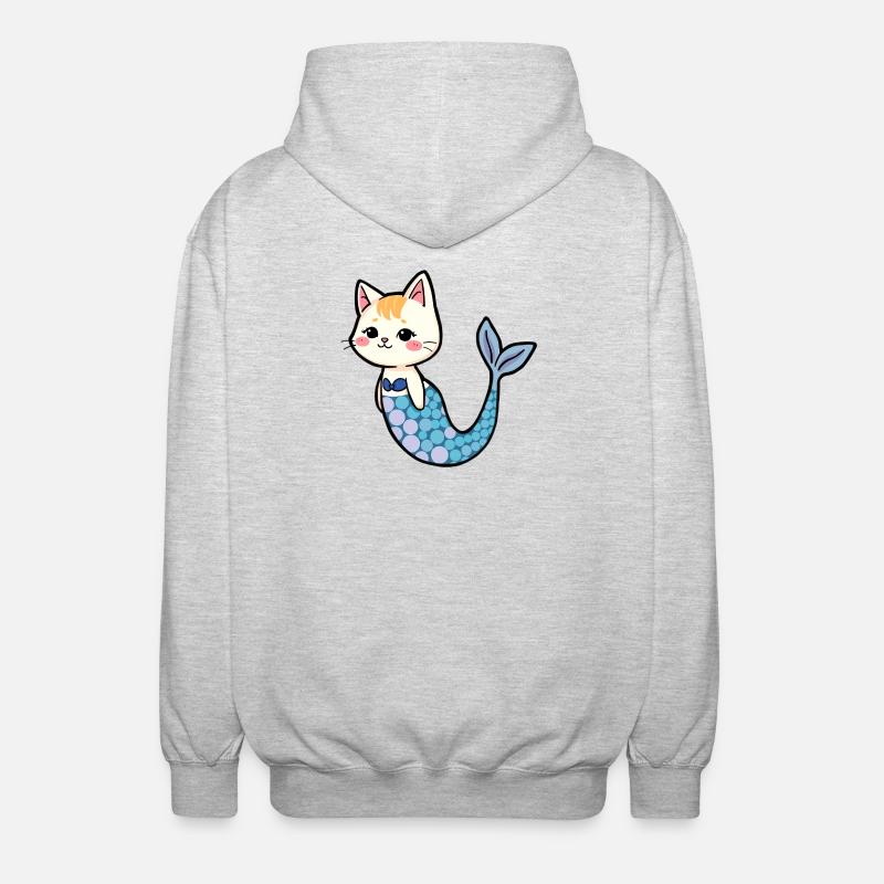 Chat comme sirène - Veste à capuche unisexe - gris clair chiné