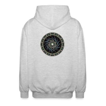 Star Swirl Mandala - Unisex Hooded Jacket - light heather grey - Back - AI Model Male 185 light (185cm)