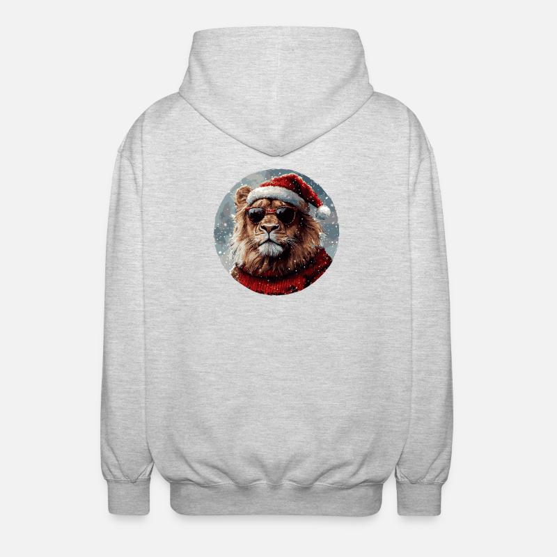 Lion Noël drôle, cool - Veste à capuche unisexe - gris clair chiné