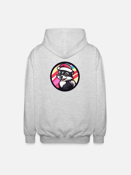 Weihnachts-Stinktier Karikatur - Unisex Kapuzenjacke - Hellgrau meliert