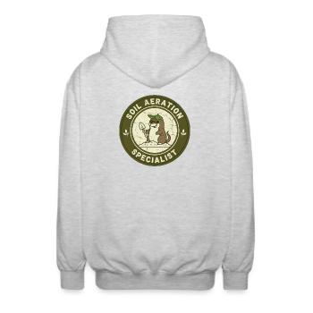 Maulwurf Bodenverbesserer Gartenbau Selbstversorge - Unisex Kapuzenjacke - Hellgrau meliert - Hinten - AI Model Male 185 light (185cm)