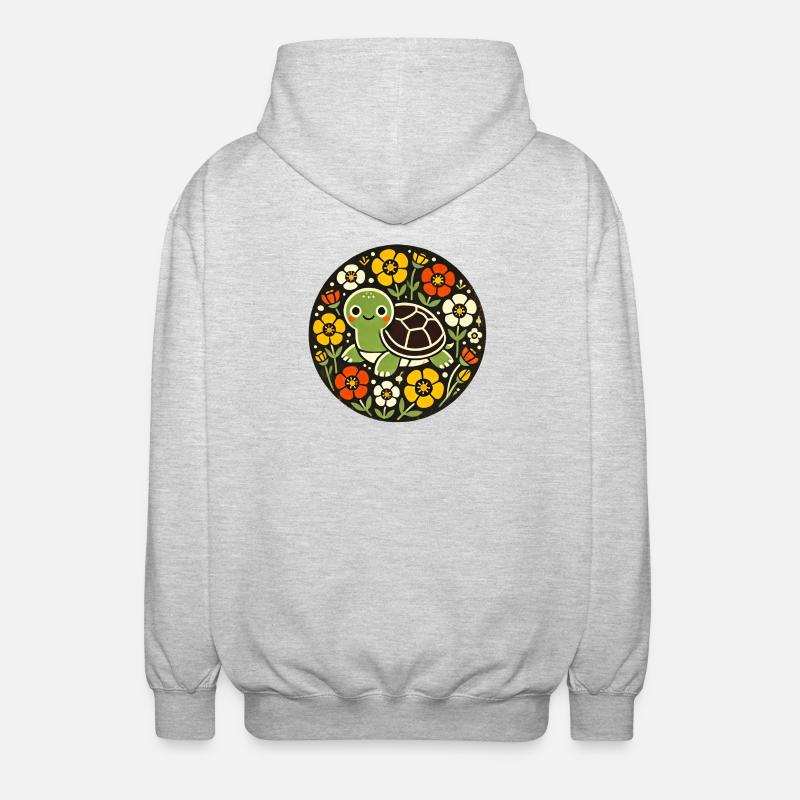 Tiny Turtle Amid Floral Circle - Unisex Hooded Jacket - light heather grey