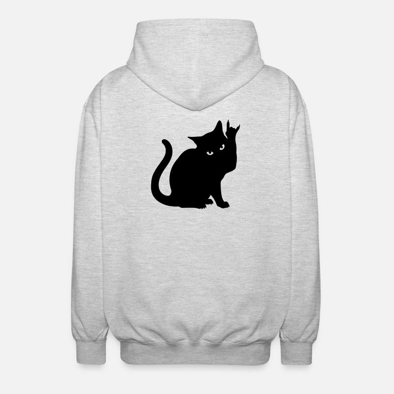 Black Cat – Devil Horns Silhouette - Unisex Hooded Jacket - light heather grey