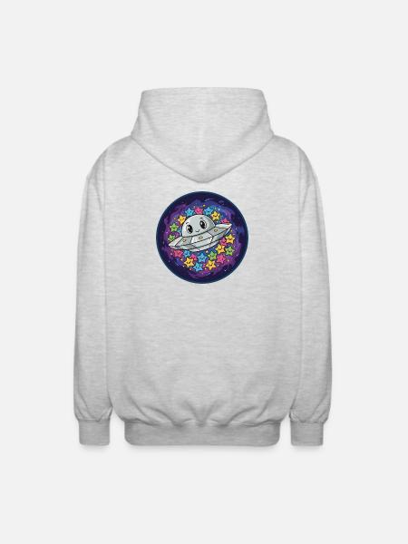 Cuddly UFO with star magic - Unisex Hooded Jacket - light heather grey