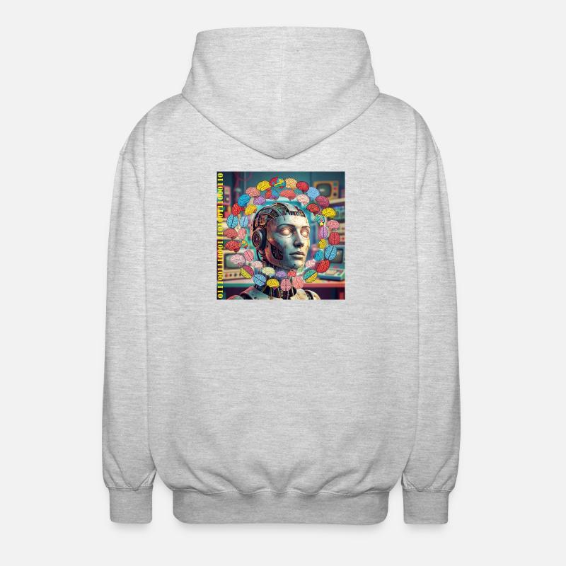 Android with brain satellites - Unisex Hooded Jacket - light heather grey