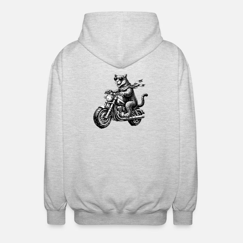 Big cat on motorcycle - Unisex Hooded Jacket - light heather grey