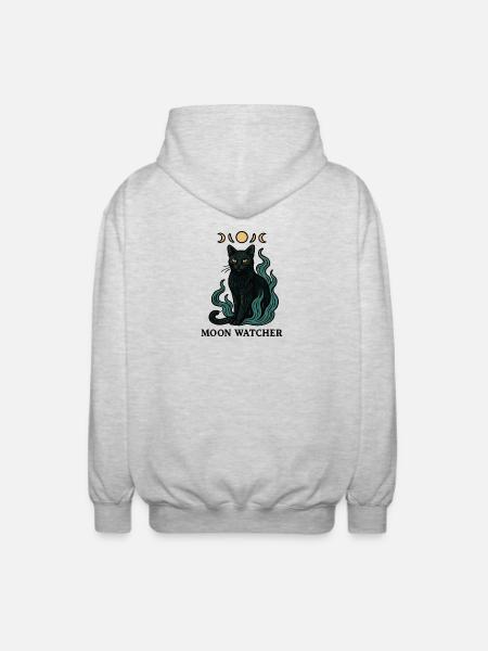 Mondwächter Katzenbild - Unisex Kapuzenjacke - Hellgrau meliert