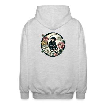 Mondbeschienener Affen-und-Rosen-Kreis - Unisex Kapuzenjacke - Hellgrau meliert - Hinten - AI Model Male 185 light (185cm)
