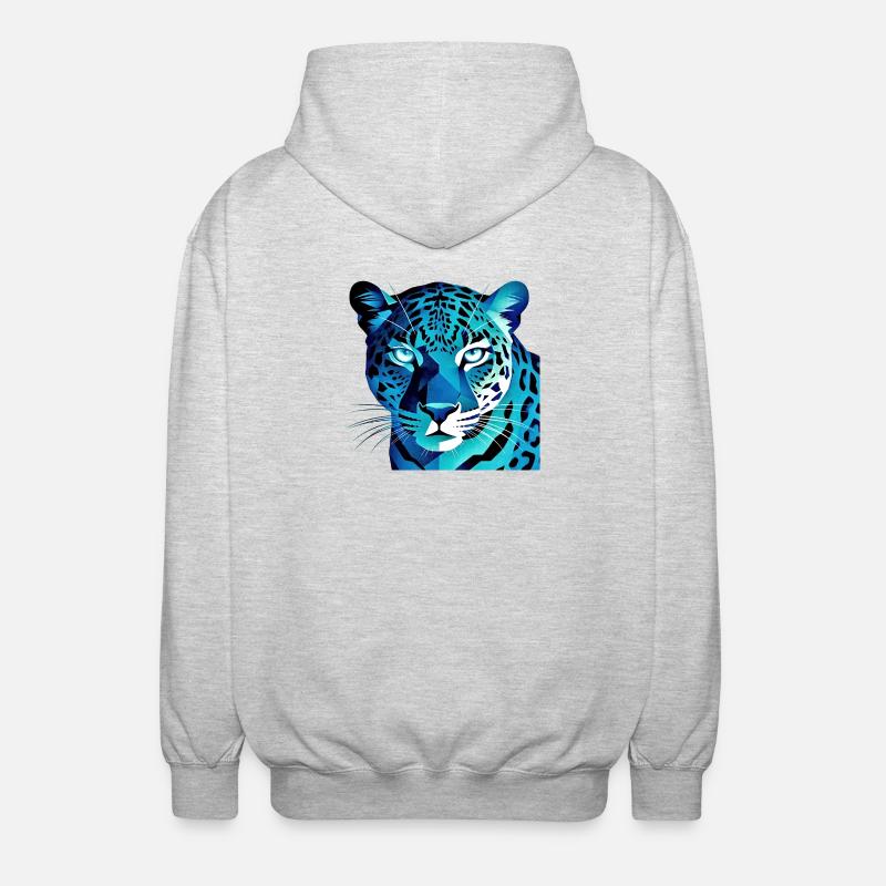 Fluorescerende geometrisk blå leopard - Unisex hættejakke. - lysegrå meleret
