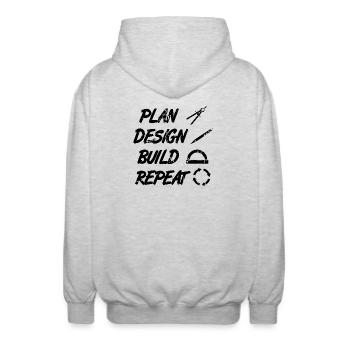 Plan Design Build Repeat - Unisex Hooded Jacket - light heather grey - Back - AI Model Male 185 light (185cm)