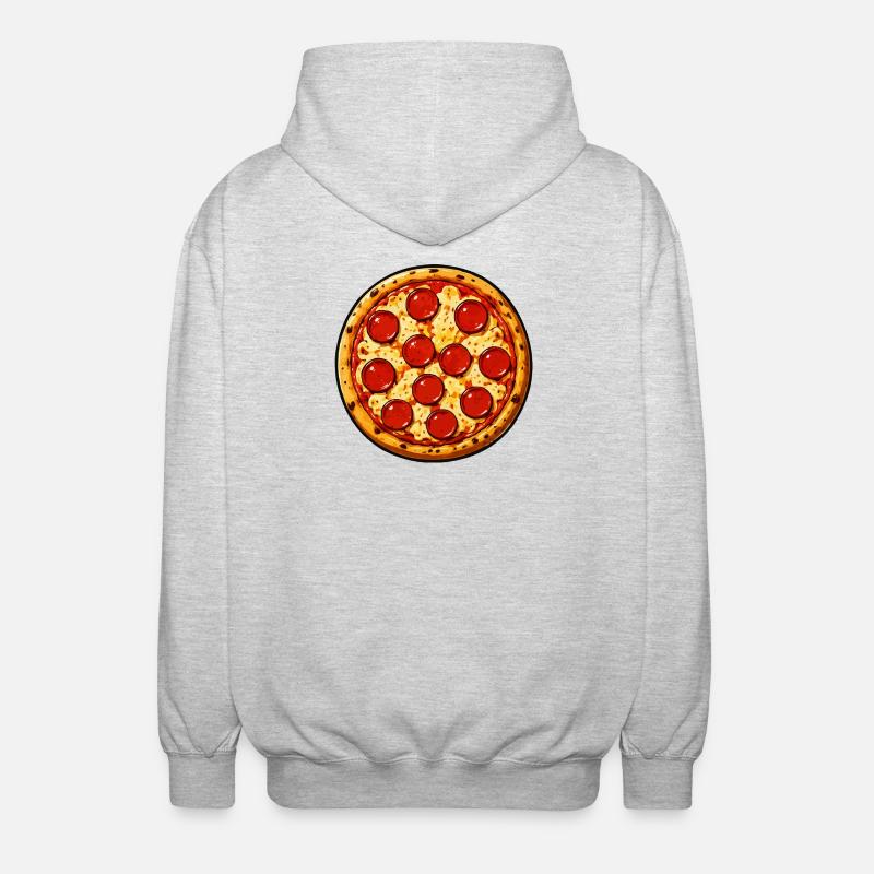 Pepperoni Pizza Illustration Comicstil - Unisex Kapuzenjacke - Hellgrau meliert