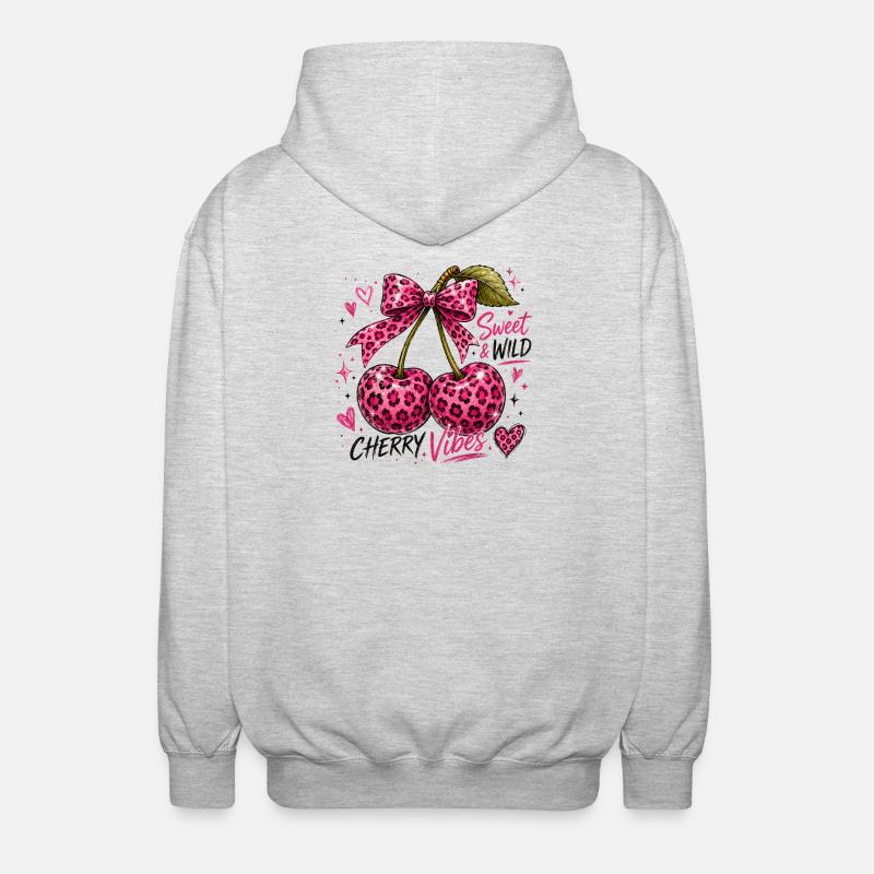 Sweet Cherry Vibes Leopard Cherries - Unisex Hooded Jacket - light heather grey