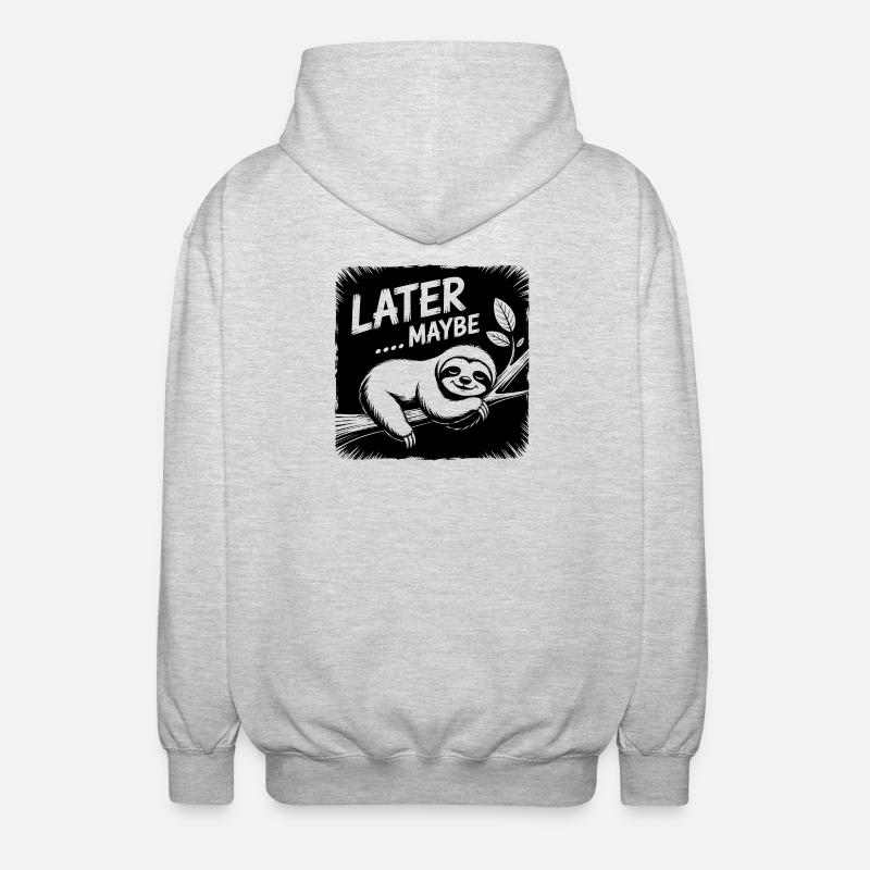 Funny sloth - maybe later - Unisex Hooded Jacket - light heather grey