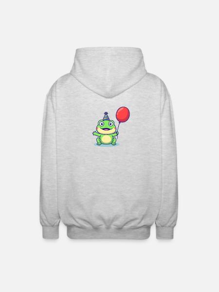 Partyfrosch mit Ballon - Unisex Kapuzenjacke - Hellgrau meliert