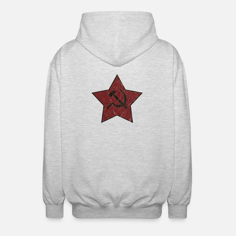 Roter Stern mit Hammer und Sichel - Unisex Kapuzenjacke - Hellgrau meliert
