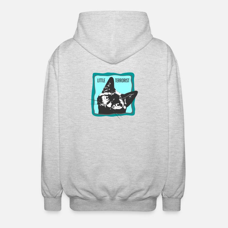 Katzenporträt mit Slogans - Unisex Kapuzenjacke - Hellgrau meliert