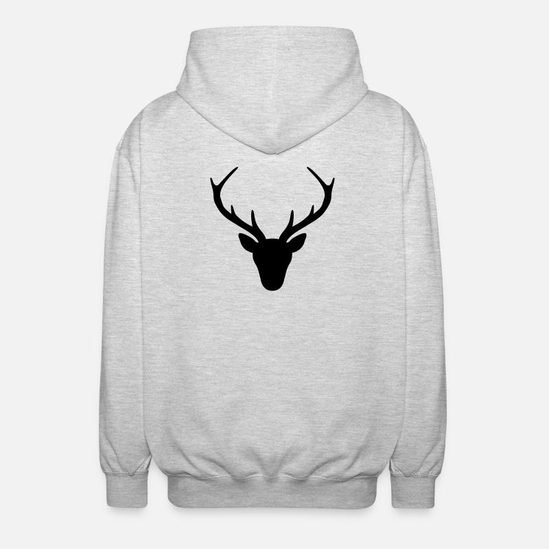 Hirsch Geweih Silhouette Jagd Jäger Geschenk - Unisex Kapuzenjacke - Hellgrau meliert