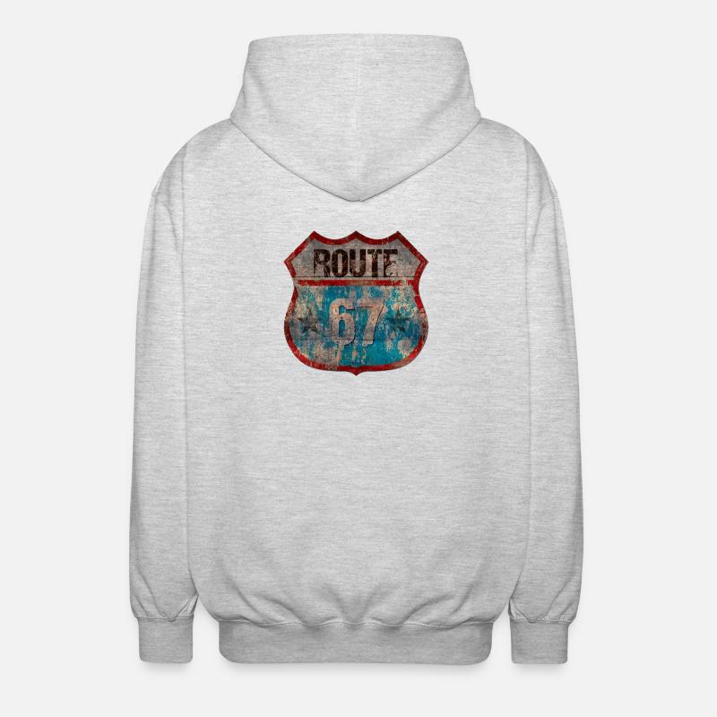 Rustic Route 67 Shield Design - Unisex Hooded Jacket - light heather grey
