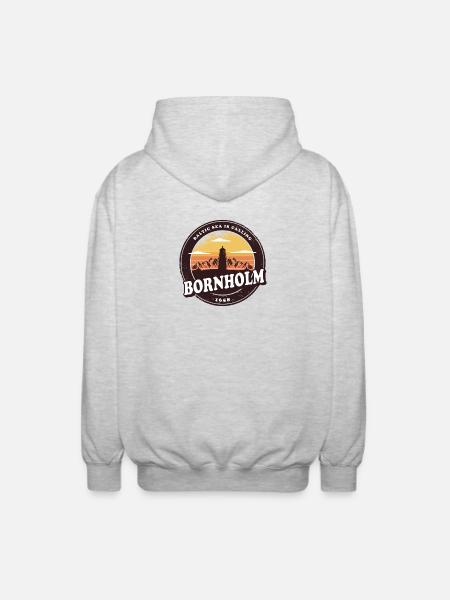 Bornholm fyr vintage design - Unisex hættejakke. - lysegrå meleret