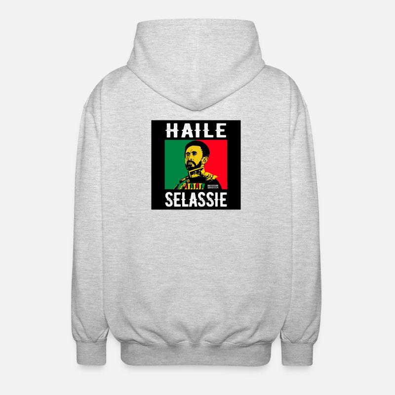 Portrait de Haile Selassie dans le style reggae - Veste à capuche unisexe - gris clair chiné