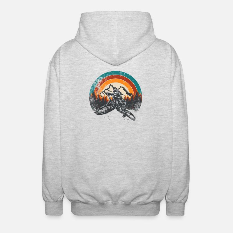 Retro Mountain MTB Sunset - Unisex Kapuzenjacke - Hellgrau meliert