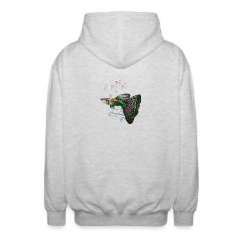 Guppy Anfängerfisch Aquarium Spaß - Unisex Kapuzenjacke - Hellgrau meliert - Hinten - AI Model Male 185 light (185cm)