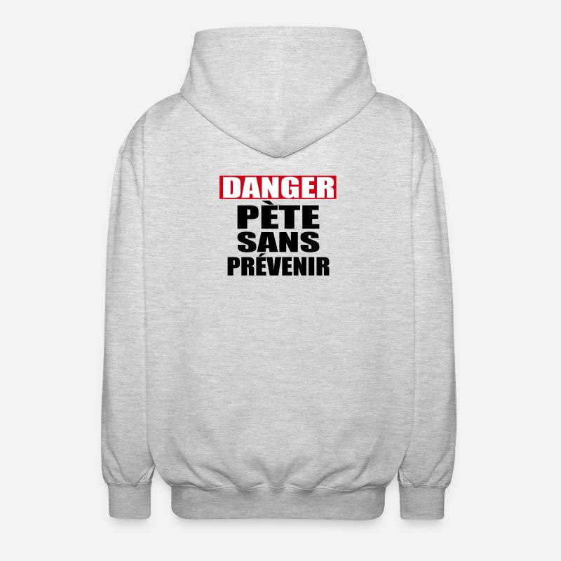 Danger Pète sans prévenir - Veste à capuche unisexe - gris clair chiné