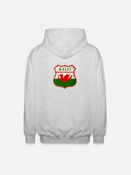 Wales Wappen Flaggen Design - Unisex Kapuzenjacke - Hellgrau meliert