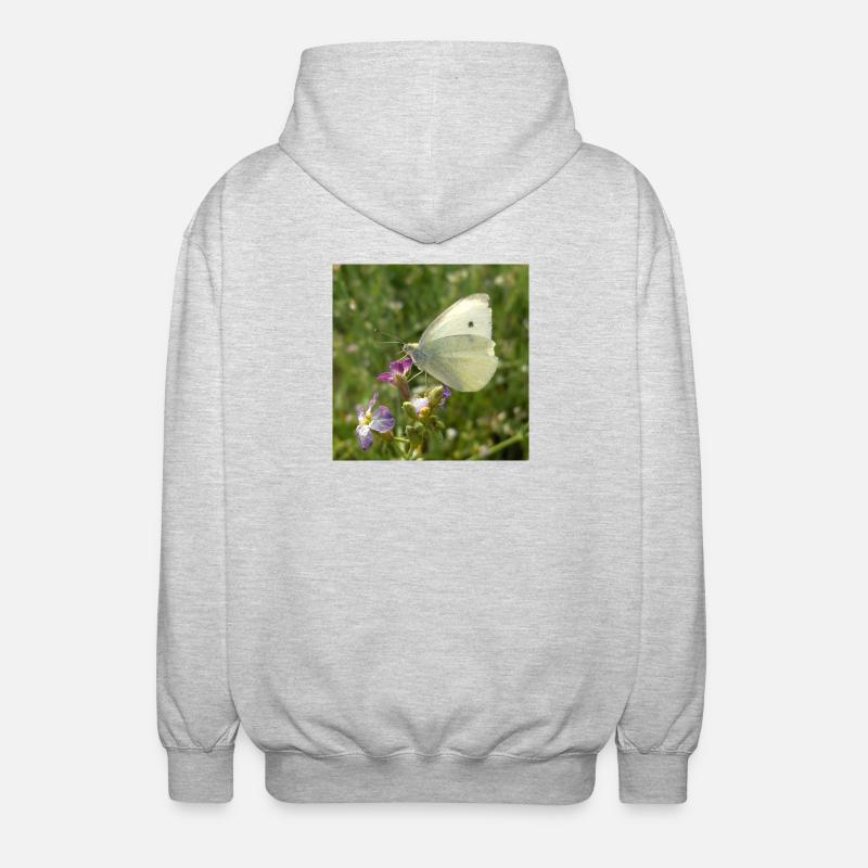 Papillon blanc sur fleur rose - Veste à capuche unisexe - gris clair chiné