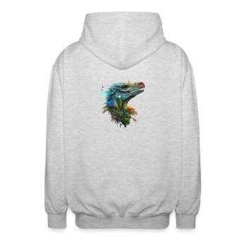 Vélociraptor bleu - Veste à capuche unisexe - gris clair chiné - Dos - AI Model Male 185 light (185cm)