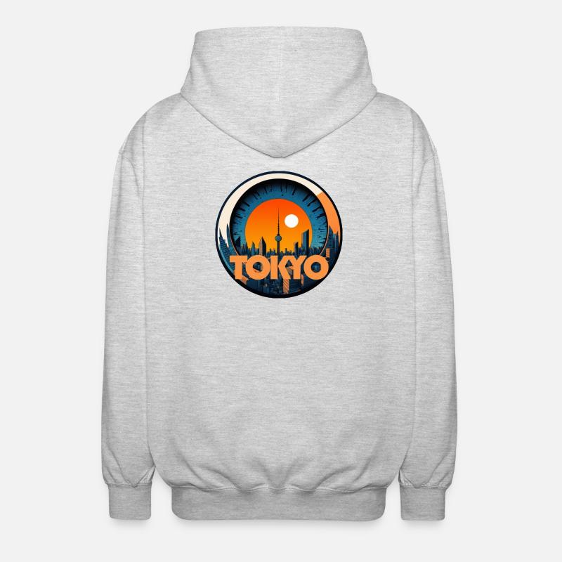 Tokyo Sunset Abzeichen - Unisex Kapuzenjacke - Hellgrau meliert