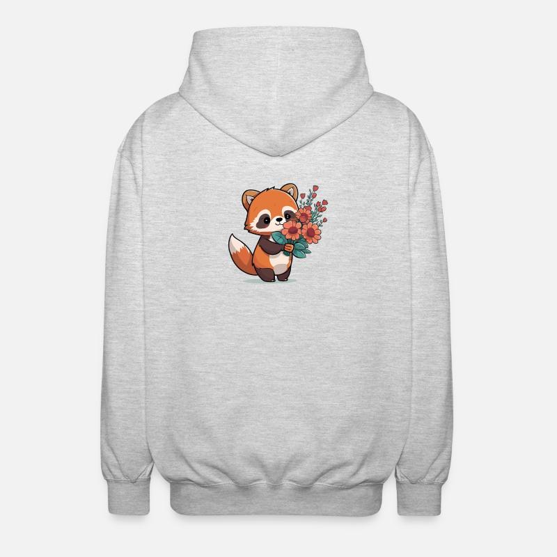 Panda roux à fleurs - Veste à capuche unisexe - gris clair chiné