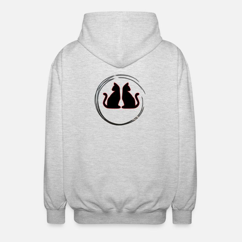 Rot / Schwarze Zwillings Katzen - Unisex Kapuzenjacke - Hellgrau meliert