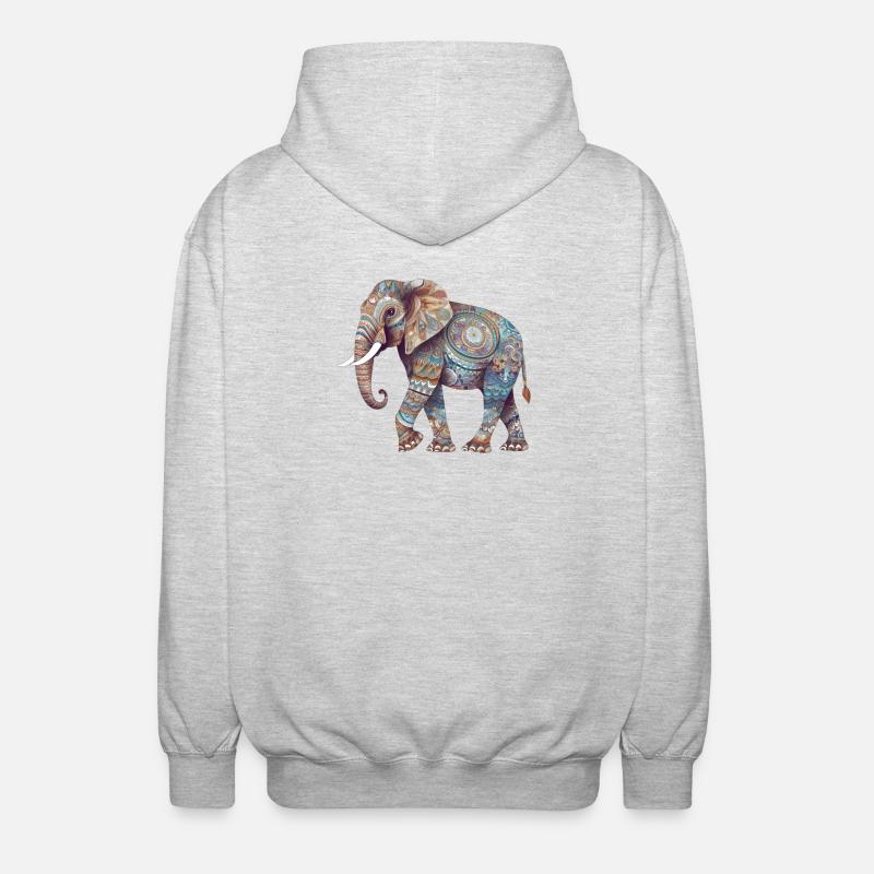 Bunter Mandala Elefant - Unisex Kapuzenjacke - Hellgrau meliert