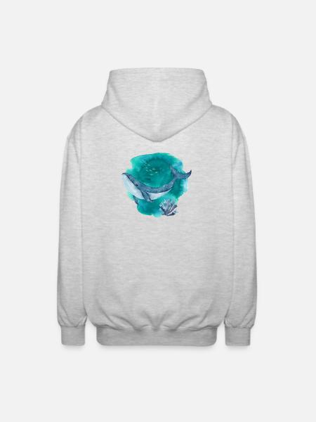 Blauwal Aquarell – Ocean Wildlife Art - Unisex Kapuzenjacke - Hellgrau meliert