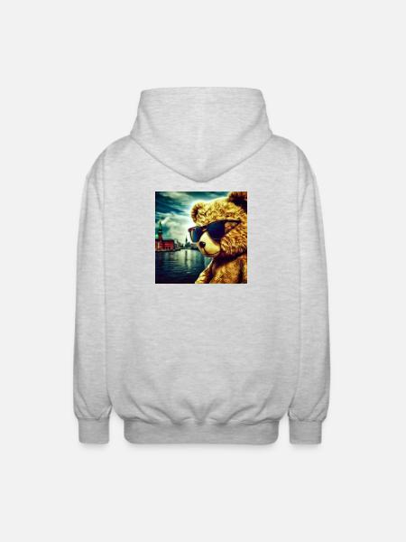 Teddy on Tour - Unisex Kapuzenjacke - Hellgrau meliert