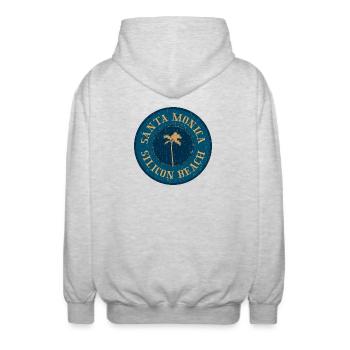 Santa Monica Retro Logo – Silicon Beach Style - Unisex Hooded Jacket - light heather grey - Back - AI Model Male 185 light (185cm)