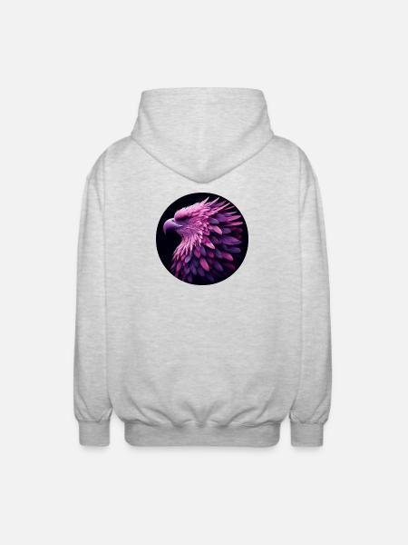 Aigle avec des plumes violettes et roses, photoréaliste - Veste à capuche unisexe - gris clair chiné