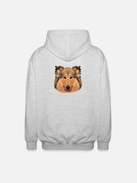 hunde tees mädchen, langhaar collie - Unisex Kapuzenjacke - Hellgrau meliert
