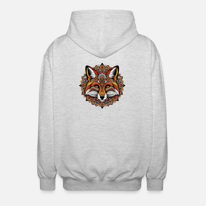 Fuchs mit Mandalas geschmückt - Unisex Kapuzenjacke - Hellgrau meliert