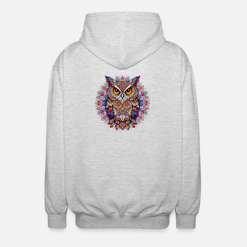 Eule mit Mandalas verziert - Unisex Kapuzenjacke - Hellgrau meliert