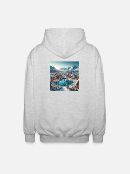 Scandinavian Christmas Village - Unisex Hooded Jacket - light heather grey