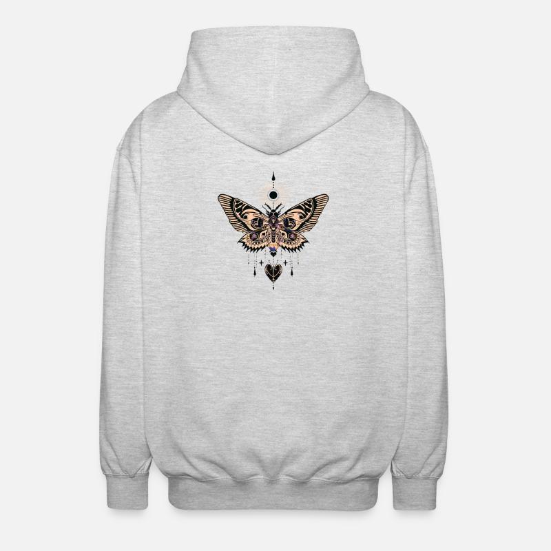 Mystical Moth and Celestial Aura Design - Unisex Hooded Jacket - light heather grey