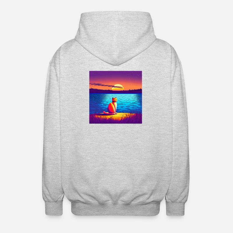 Chat profitant du coucher de soleil - Veste à capuche unisexe - gris clair chiné