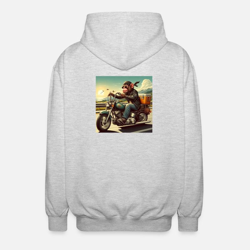 Affe auf Motorrad - Unisex Kapuzenjacke - Hellgrau meliert