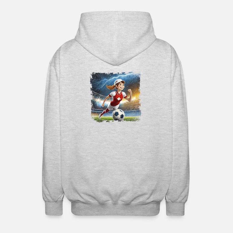 Fussballerin Comicfigur Stadion mit Blitzen - Unisex Kapuzenjacke - Hellgrau meliert