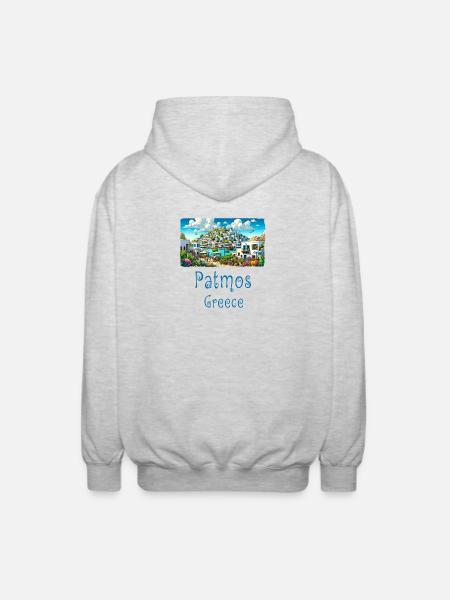 Patmos Greece holiday island beach - Unisex Hooded Jacket - light heather grey