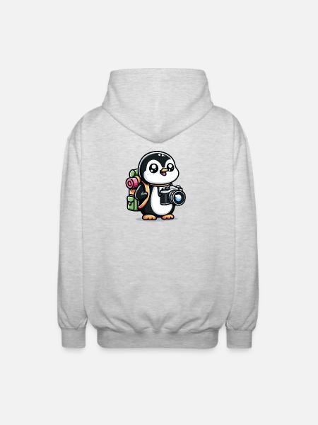 Schnappschuss Pinguin - Fotoabenteuer - Unisex Kapuzenjacke - Hellgrau meliert