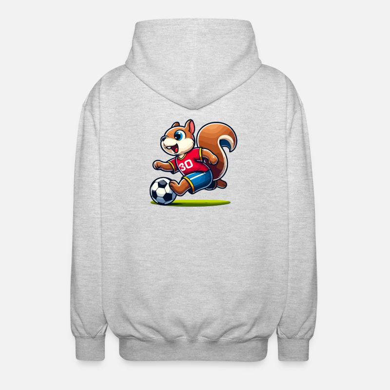 Scamper Striker: Das Fußball-Eichhörnchen - Unisex Kapuzenjacke - Hellgrau meliert