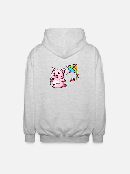 Breezy Piglet's Kite Adventure - Unisex Hooded Jacket - light heather grey